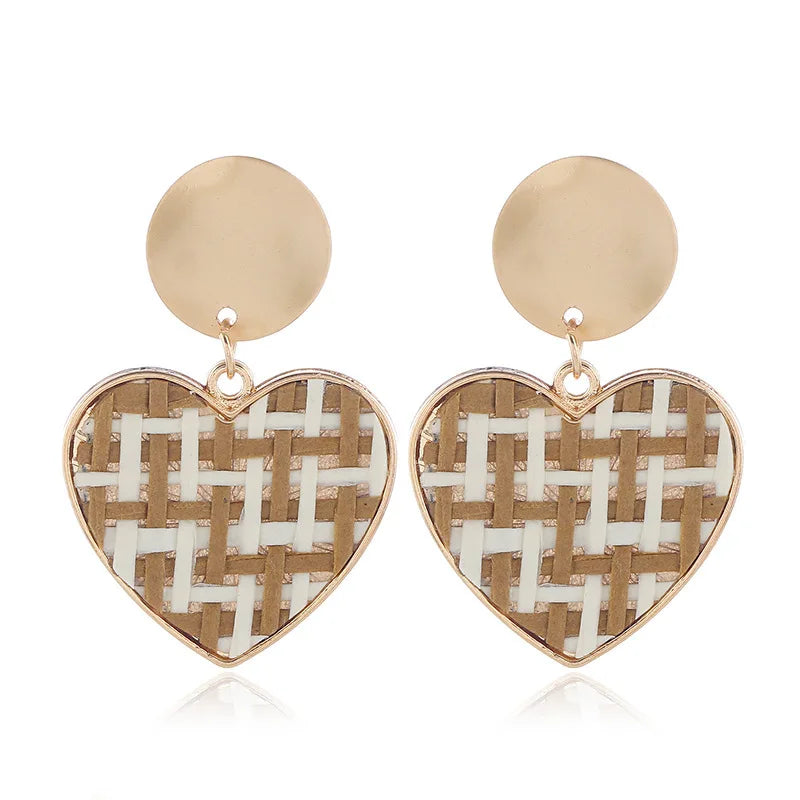 3Colors New Handmade Straw Woven Rattan Earrings 2020 For Women Grils Heart Pendant Earring Brincos Geometric Party Jewelry Gift
