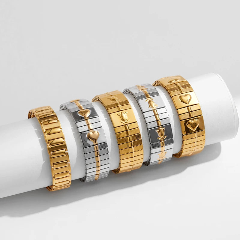 Tejesa  Stainless Steel Gold Plated  Pearl Elastic Bracelet Women /Girls