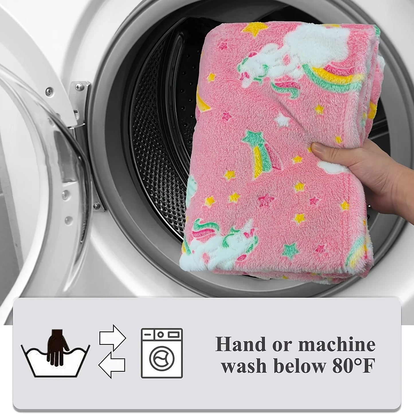 Hemasa Glow in The Dark Rainbow Throw Blanket, Soft Throw Blanket for Girls Boys, Camping Blanket, Gifts for Children Ages 1-10