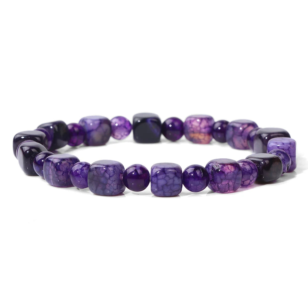 Square Tourmaline Agates Bracelets For Women Men 6mm Red Agates Round Spacer Beads Bracelet Handmade Stretch Meditation Bangles