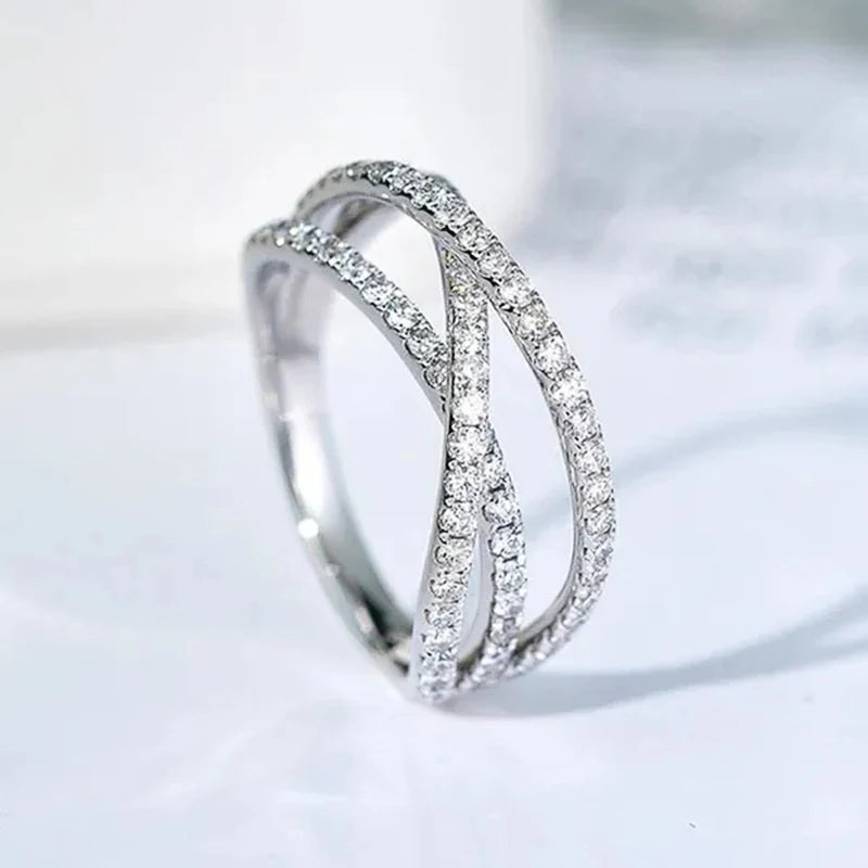Huitan Chic Cross Ring with Cubic Zirconia Silver Color Women Accessories for Wedding Engagement Party Luxury Fashion Jewelry