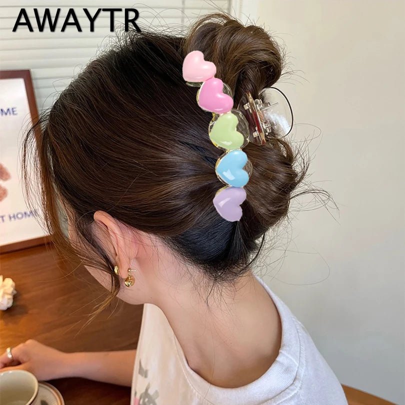 Hemasa 2Pcs Large Hair Claw Clip Elegant Ponytail Hair Crab Shark Clip Girls Hairpin Clips Hair Accessories