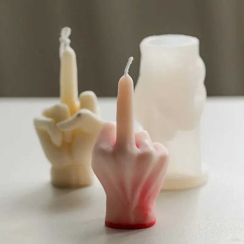 Hemasa 3D Middle Finger Silicone Candle Mold/ Aromatherapy Plaster Art Soap Resin Crafts Casting Molds Holiday Party Gifts