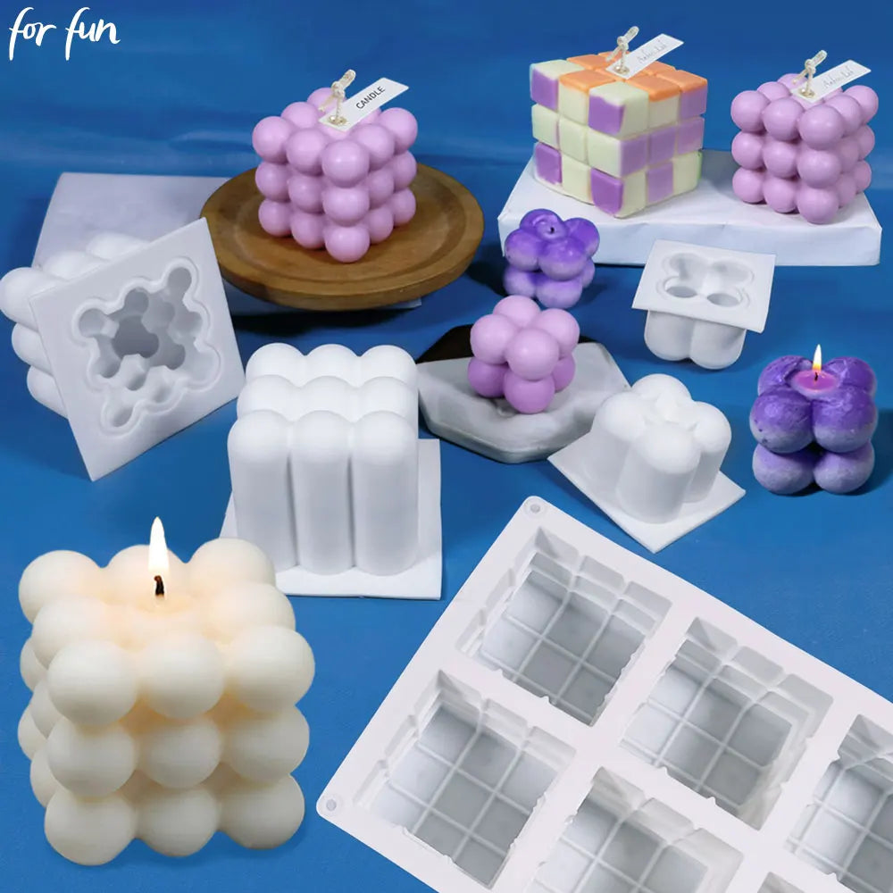 For Fun 3D Multi Style Bubble Cube Candles Silicone Mold Aromatherapy Plaster Candle Hand-made Baking Cake Mold Home Decoration