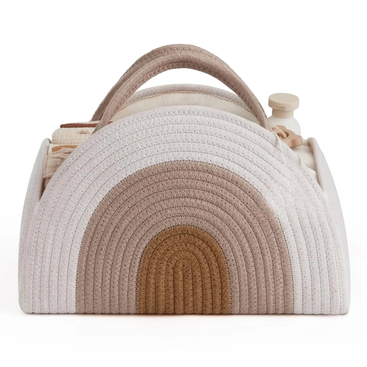 Diaper Caddy Organizer with Gift Bags and Ribbons - Sturdy Cotton Rope Basket for Baby Girl & Boy Newborn Essentials