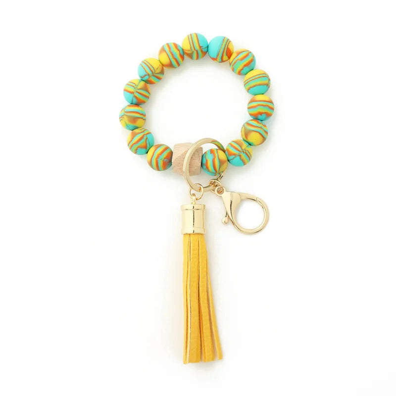 Silicone Keychain For Keys Tassel Wood Beads Bracelet Keyring For Women Accessories Multicolor Keychain Wholesale Hot Sale 2022