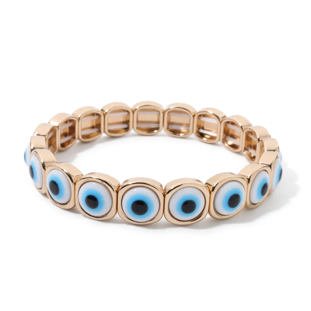 2024 New Fashion Devil Eye Bangle For Women Inlaid Charm Gold Color Elastic Bracelets Accessory
