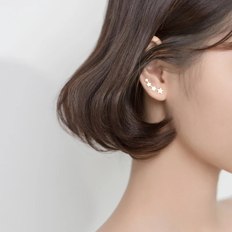 Modian Authentic 925 Sterling Silver Glossy Stackable Stars Row stud Earring for Women Fashion Simple Gold Color Ear Pin Jewelry