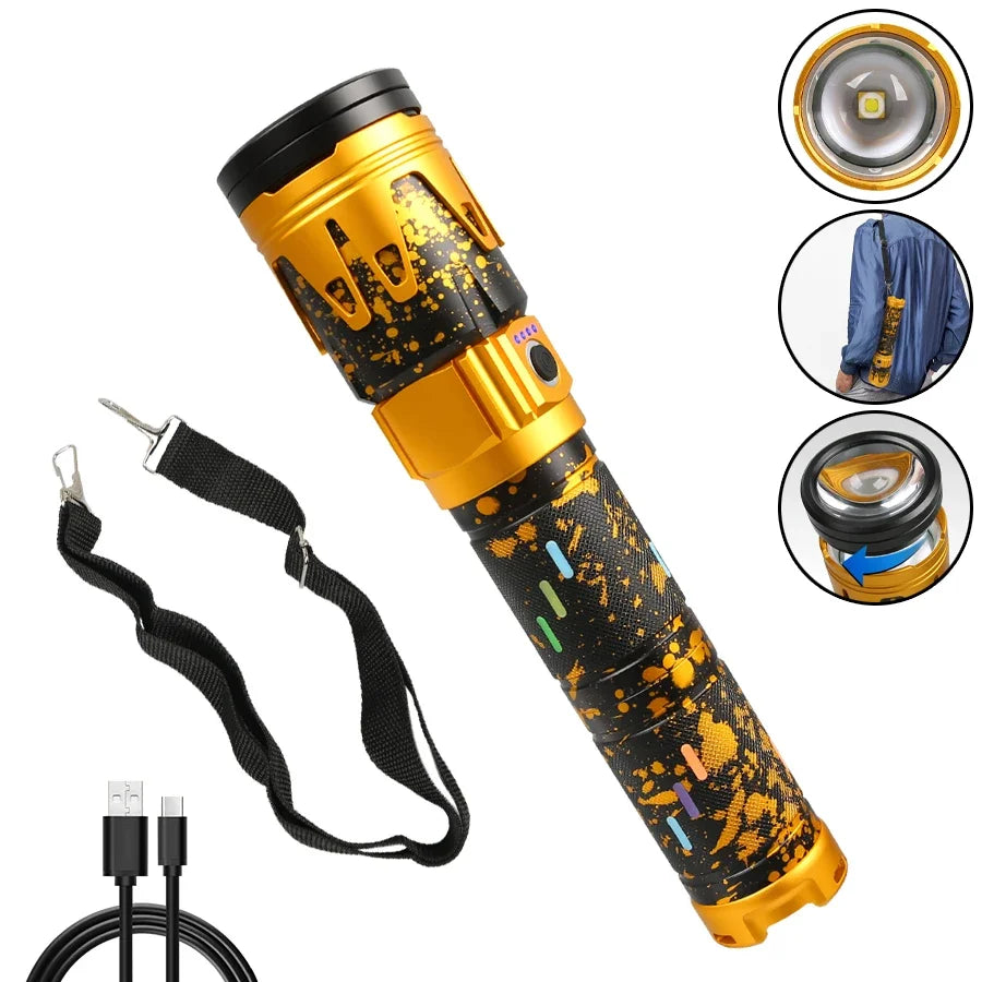 Hemasa Powerful LED Flashlight Super Bright Spotlight Long Range Lamp Zoomable Torch Outdoor Emergency Tactical Search Lantern
