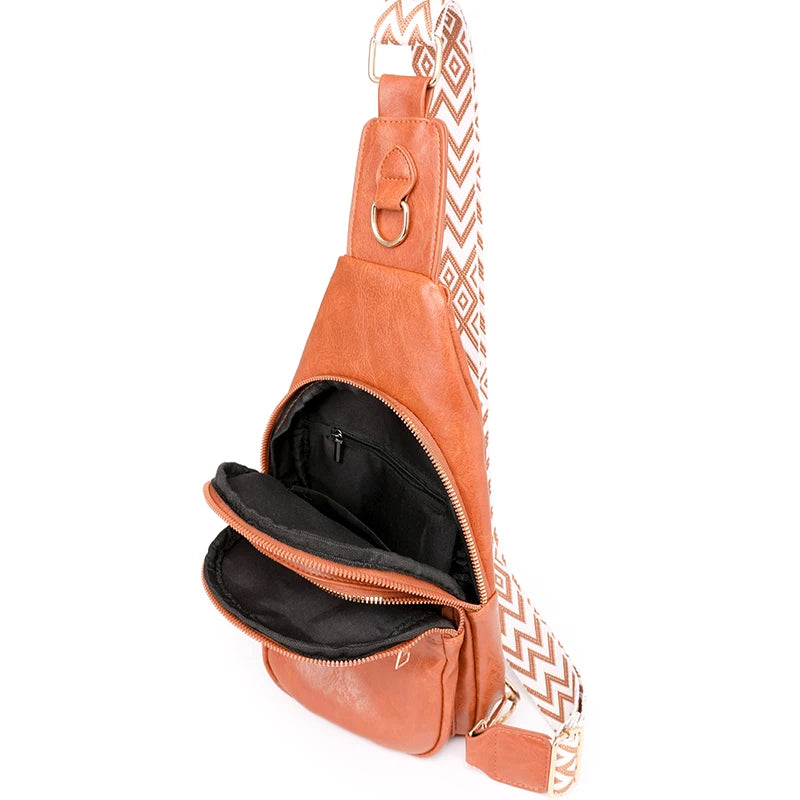 Hemasa Women's Chest Pack Crossbody Bag Luxury Design Durable PU Leather Handbag Chest Bag Vintage Leisure Ladies Handbag Shoulder Bag