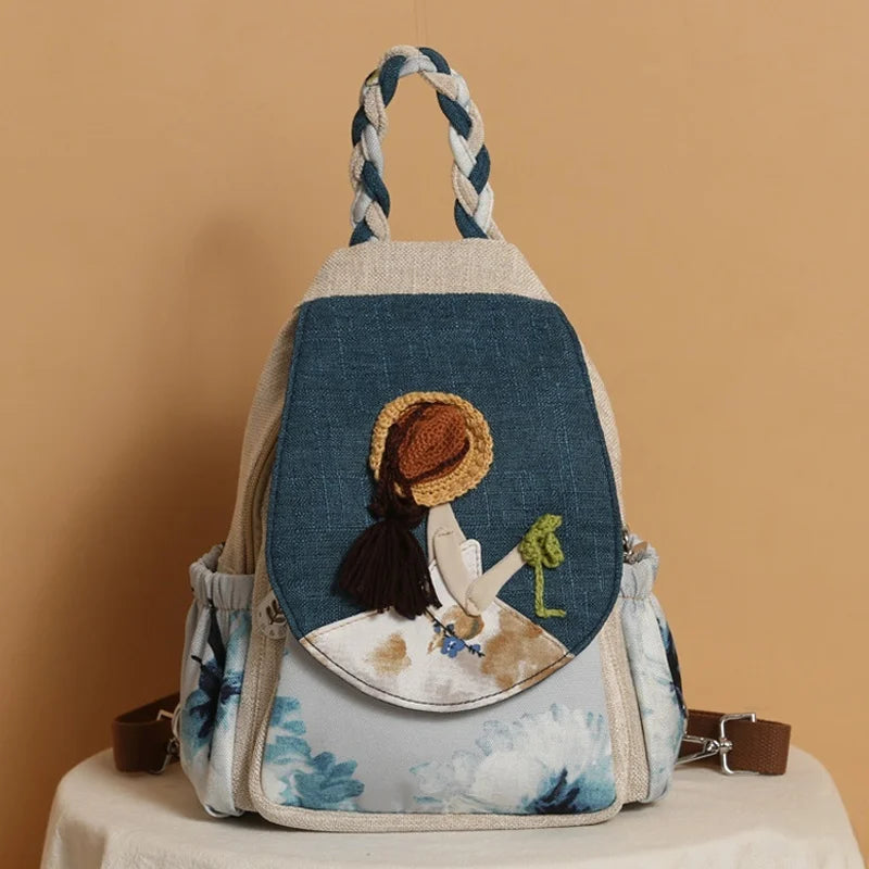 Luxury 3D Pumpkin Pattern Women Travel Backpack High Quality Linen Female Backpack Fashion Prettry Style Girls Daypack Backpack