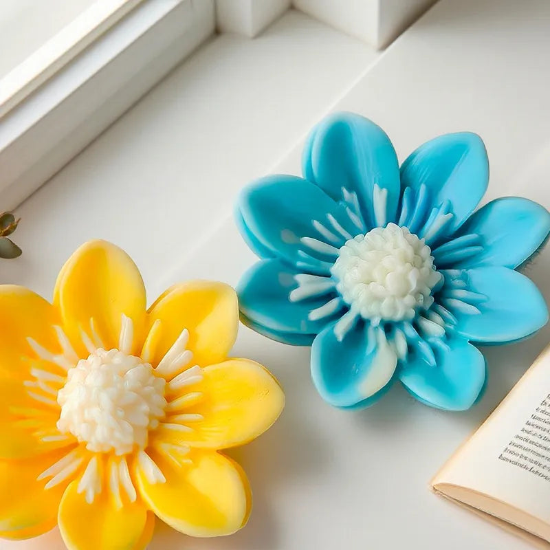 Hemasa 3D Colorful Lotus Flower Silicone Candle Mold Handmade Flower Soap Chocolate Cake Baking Mold DIY Crafts Gypsum Cement Casting