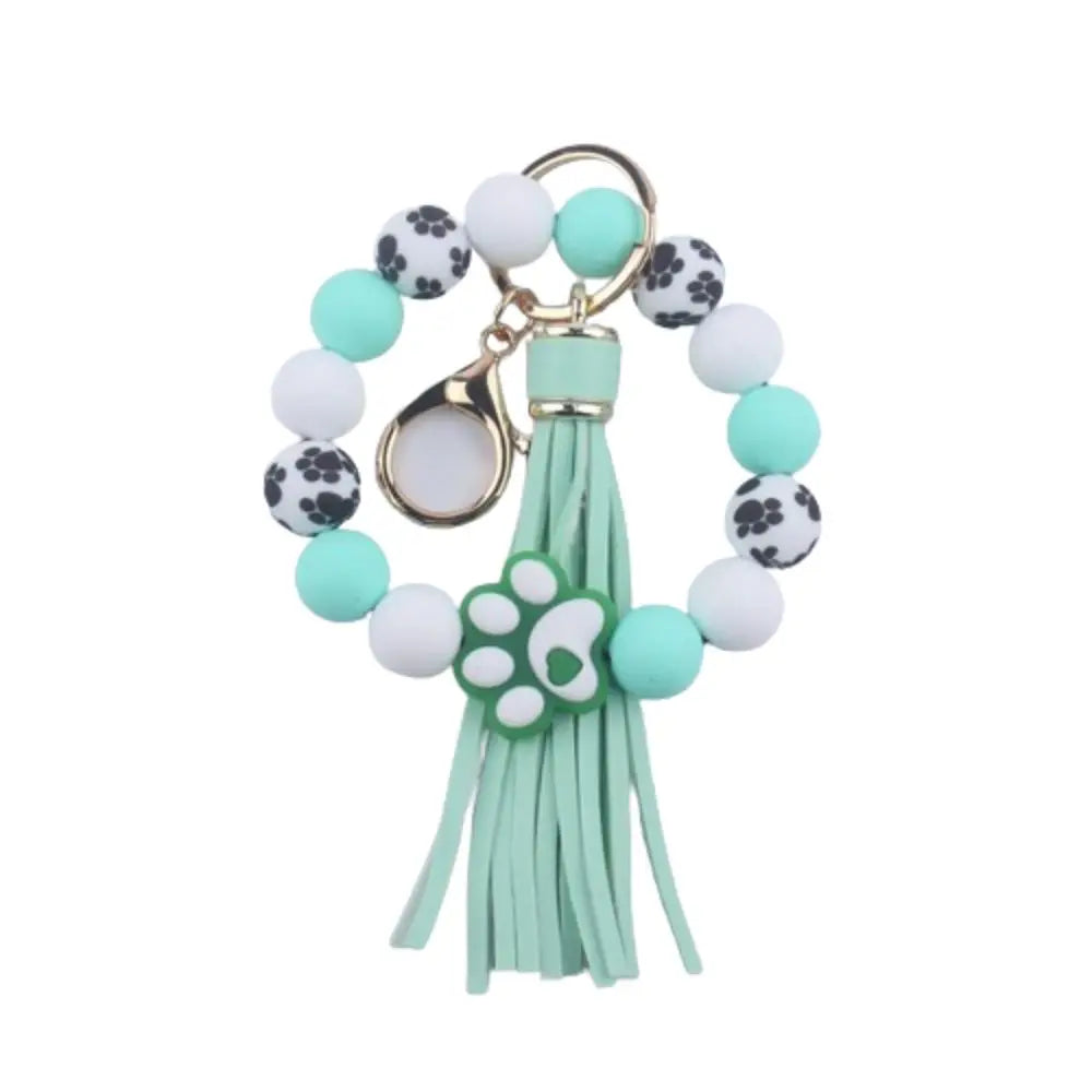 Creative Wristlet Keychain Portable Silicone Beaded Dog Claw Pendant Bracelet with Leather Tassel English Alphabet