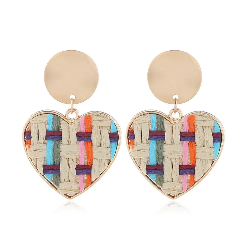 3Colors New Handmade Straw Woven Rattan Earrings 2020 For Women Grils Heart Pendant Earring Brincos Geometric Party Jewelry Gift