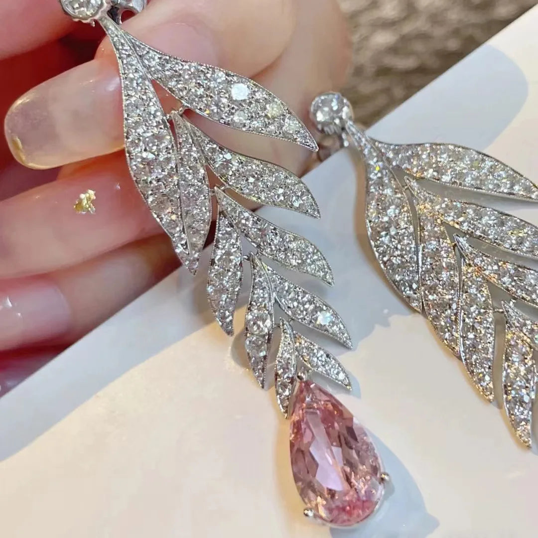 Hemasa Pink Leaf Ear of Wheat 925 Sterling Silver Drop Earrings for Women
