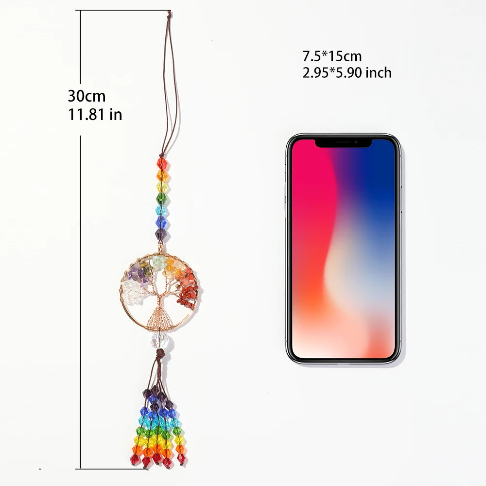Hemasa  Chakra Crystals Tree of Life Suncatcher Healing Rainbow Crystal Sun Catchers Hanging Ornament for Windows Home Garden Decor