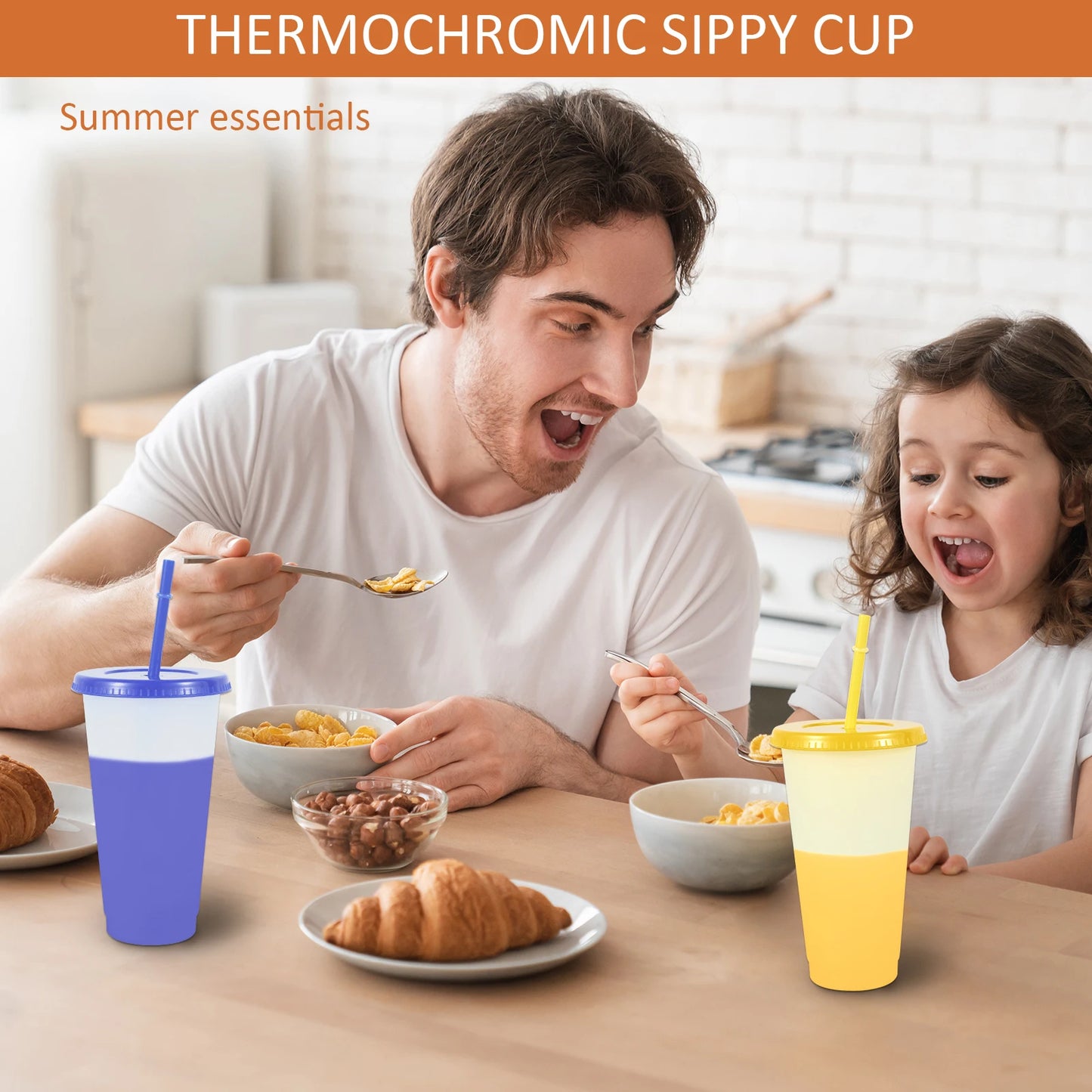 Tejesa  10Pcs Color Changing Cup Food Grade Plastic Straw Tumbler with Lid Straw 710ml Large Capacity Cold Drinking Cup Fashion Watercup