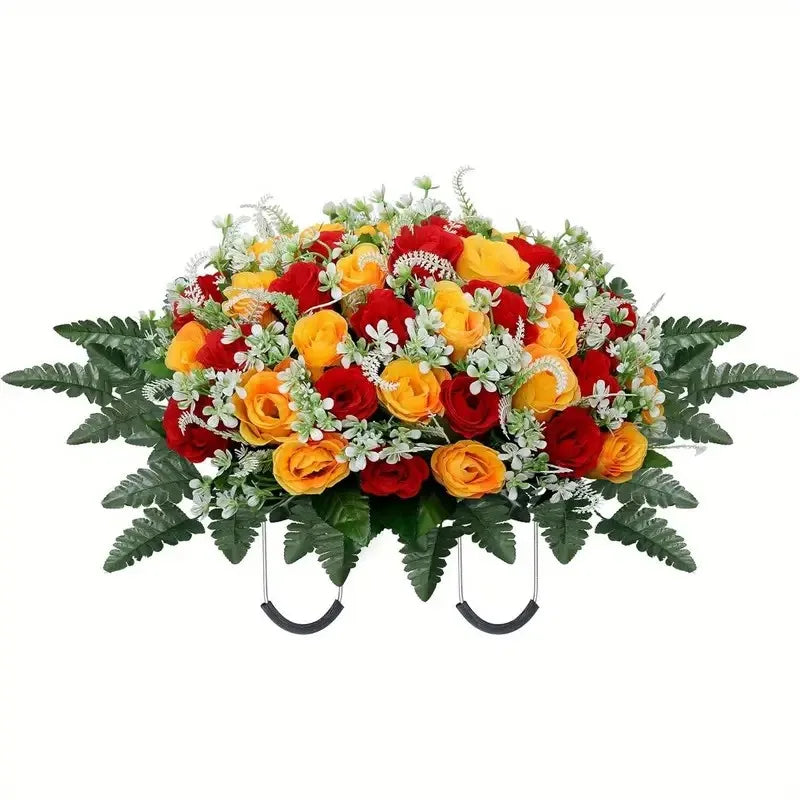Headstone Flower Saddle, Large Artificial Cemetery Flowers for Grave, Cemetery Memorial Flowers for Outdoor Tombstone Decoration