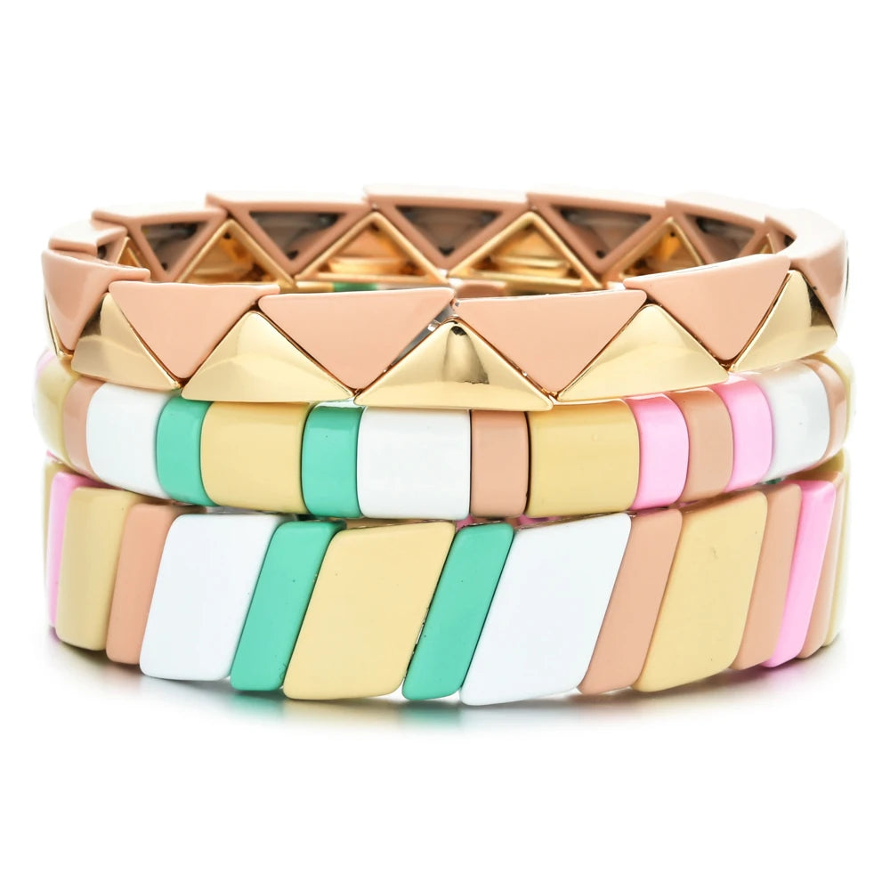 Hemasa  Pink Rainbow Enamel Tile Beaded Bracelets  for women/Girls