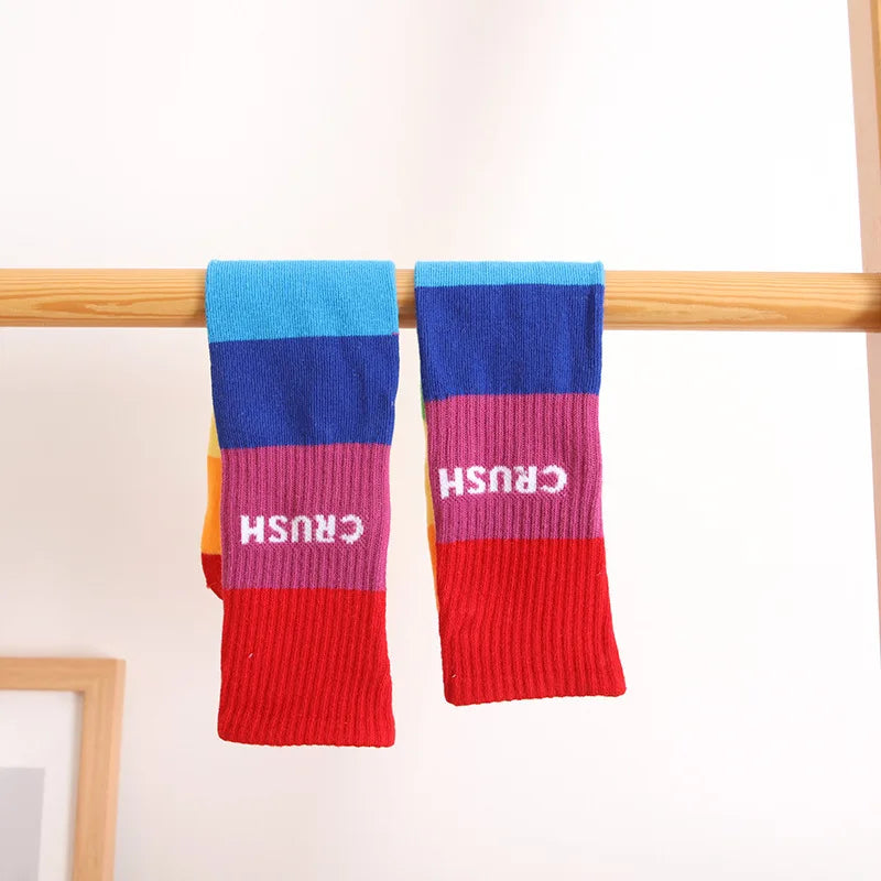 Spring Autumn Girls Cotton Ankle Short Lovely Socks Rainbow Multicolor Kids Children Knee High Legwarmers Infant Baby Freeship