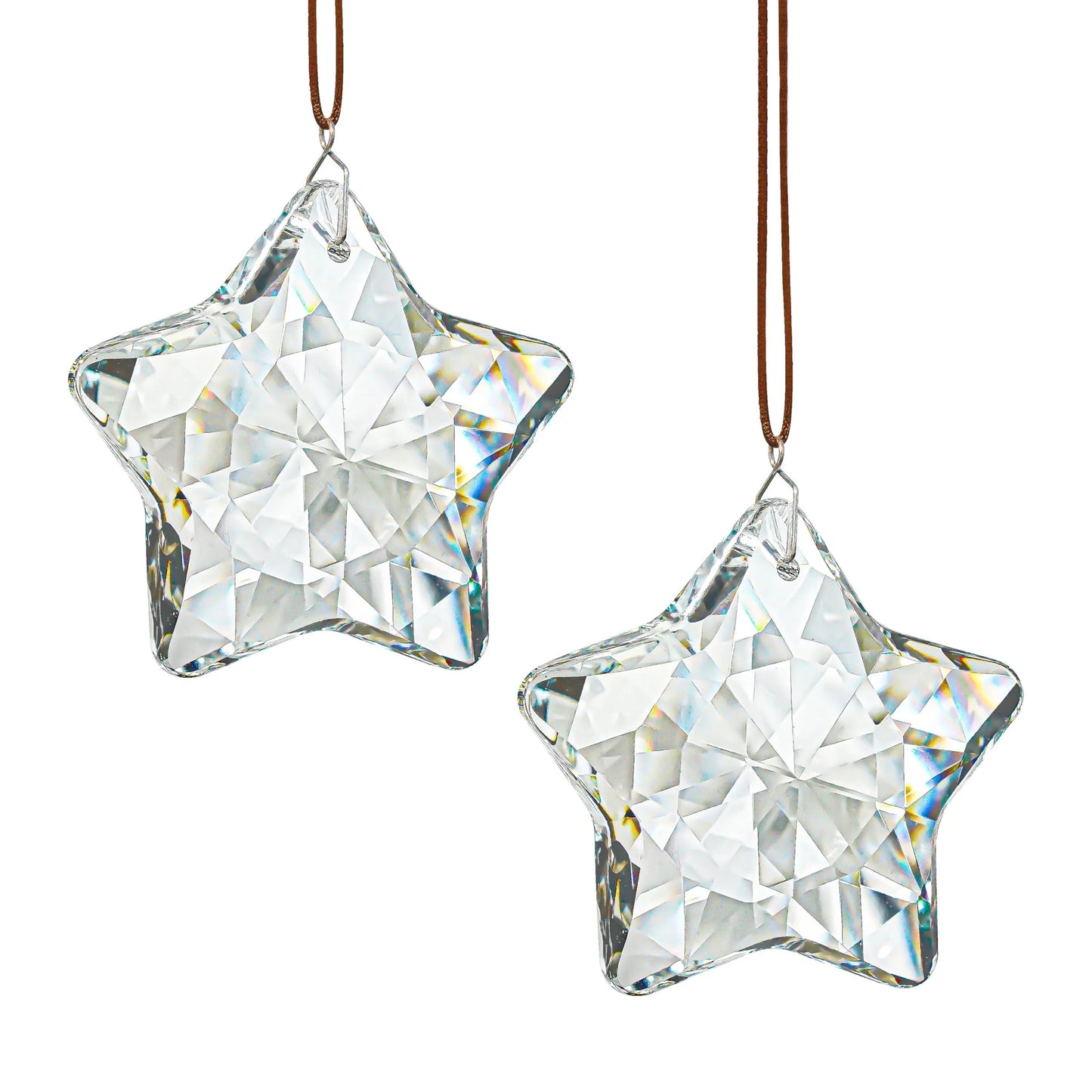 Tejesa 2-piece 2-inch Crystal Sun Catcher Prism Window Star Hanging Crystal Clear Hanging Crystal for Balcony, Chandelier, Garden Decor