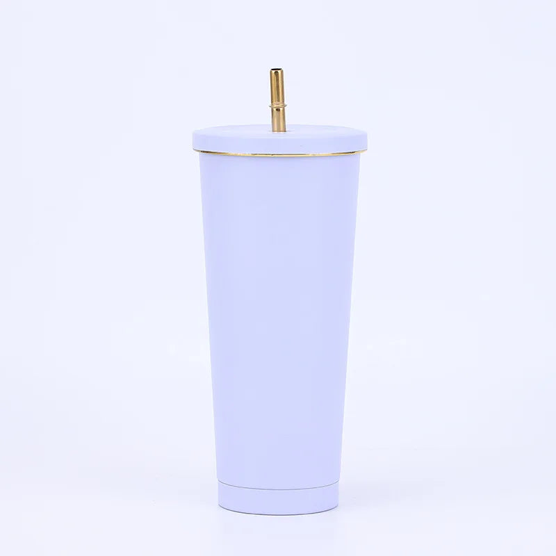 New Vacuum Insulated Mug Stainless Steel Thermos Cup Car Coffee Drinking Cup With Straw