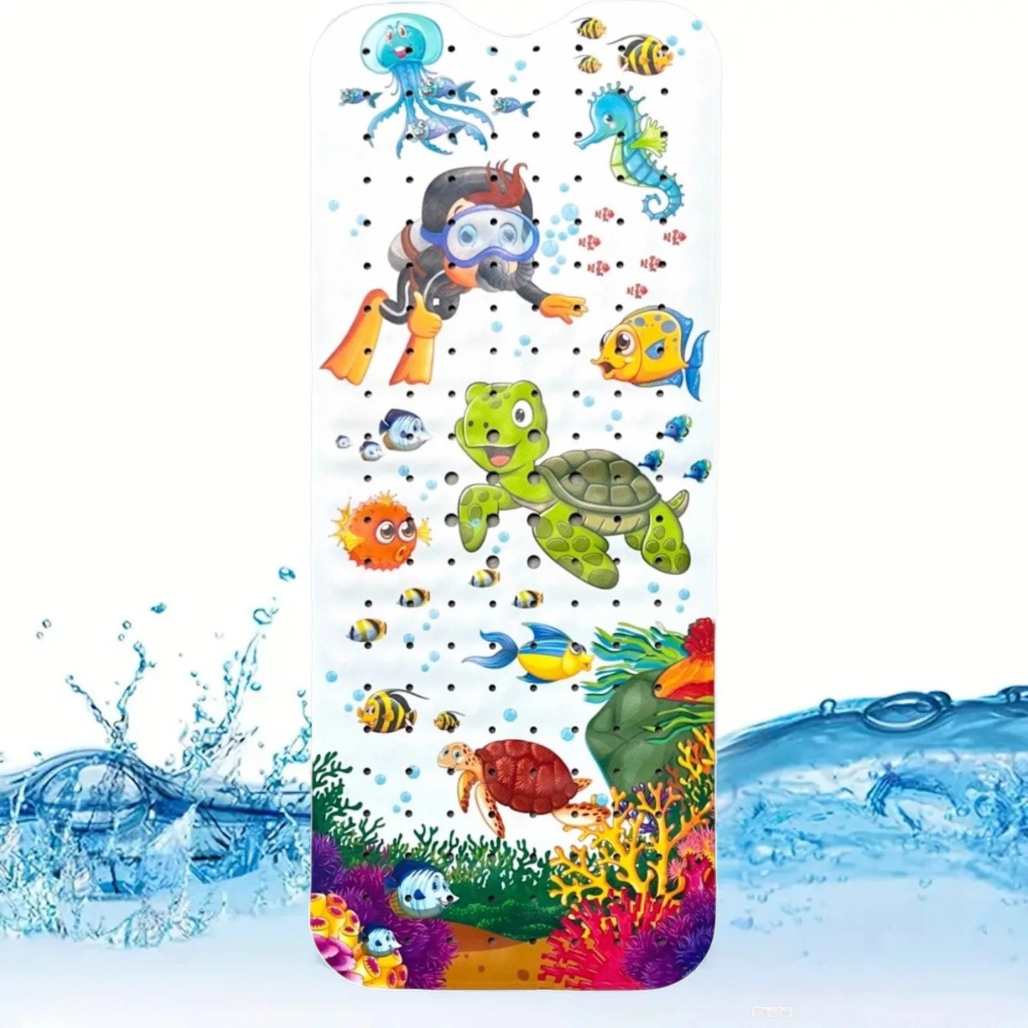 1pc Non Slip Bathtub Mats, 40x100cm Cartoon Ocean Bath Mats with Suction Cups & Dran Holes, PVC Shower Mats Bath Rugs Quick Dry