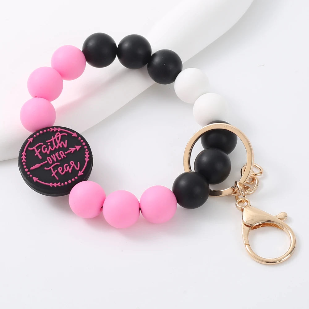 Fashion Bracelet Keychain Colorful Silicone Beaded Keyring Women Girl Car Bag Key Accessory Pendant Valentine's Day Jewelry Gift