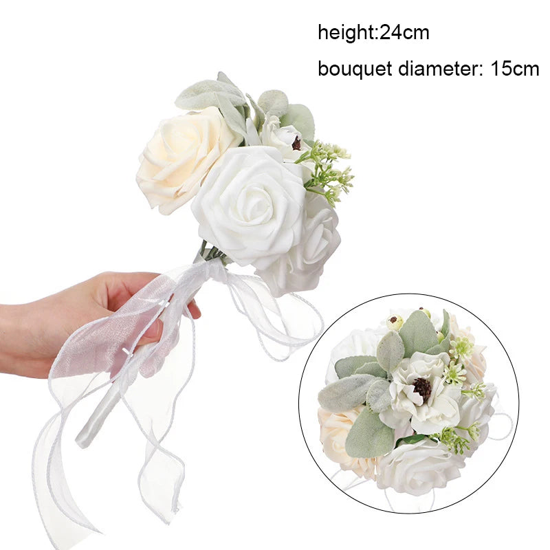 YeeNanee Wedding Gold Hoop Bouquet for Bridesmaids Floral Rose Eucalytpus Metal Ring Wreath Bridal Shower Ceremony Decoration