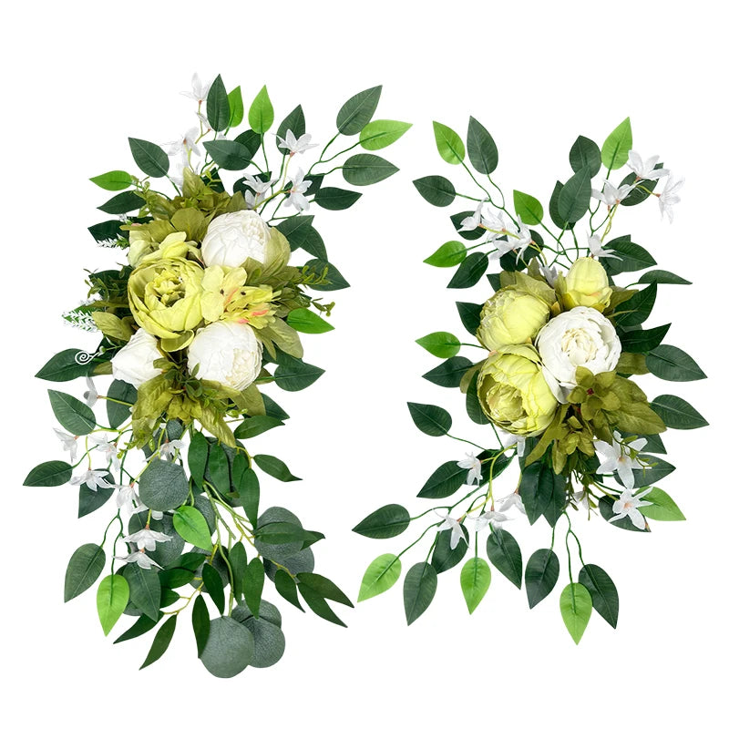 Rose Artificial Flowers Wedding Arch Kit Boho Dusty Rose Blue Eucalyptus Garland Drapes For Wedding Decorations Welcome Sign