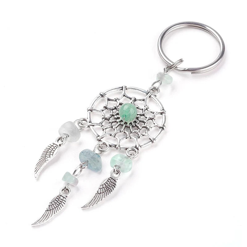Bohemian Natural Stone Beads Dreamcatcher Keychain Women Men Boho Indians Wing Charms Key Chain On Bag Trinket Party Luck Gift
