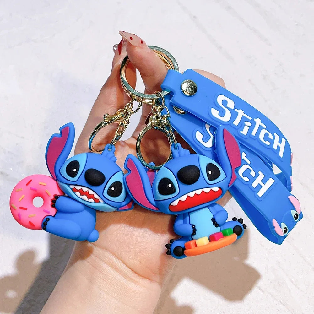 Disney Creative Cartoon 3D Silicone Stitch Pendant Keychain for Women Men Teens Backpack Bag Car Keys Accessories Gifts for Fans