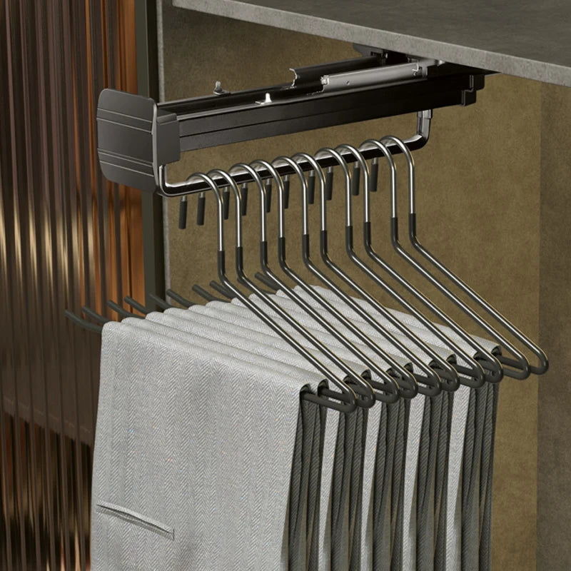 Hemasa Wardrobe Clothing Holders Trousers Racks Cabinet Clothes Storage Rack Pants Shelves Push-pull Damping Rack