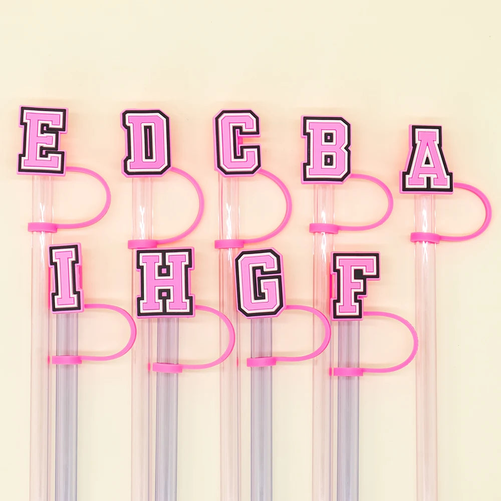 10mm Pink Letter Straw Cover Caps 1PCS Accessories For Cups,Soft Silicone Alphabet Straw Topper Drinkware,Dustproof Straw Caps