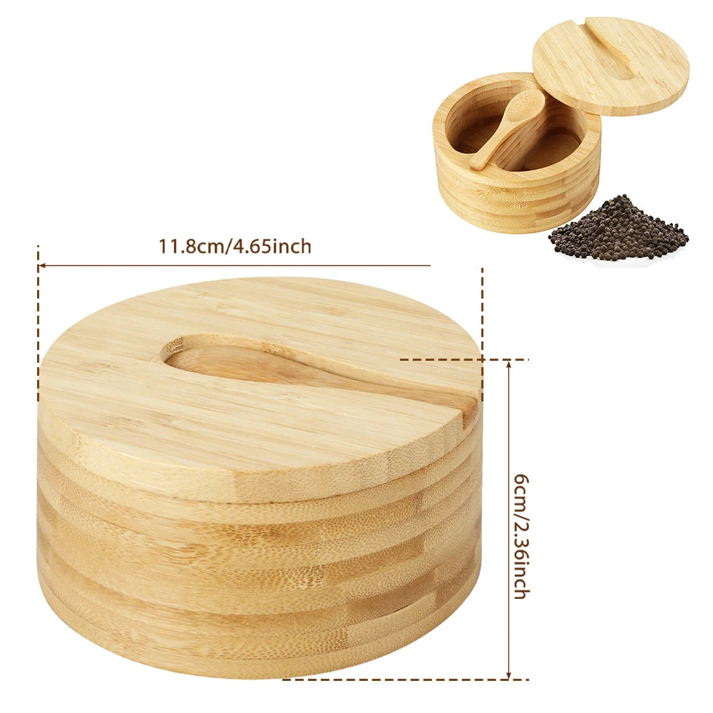 Tejesa 3Tier Salt Box Spice Jar Kitchen Seasoning Jar Bamboo Pepper Container Jar with Magnetic Lid Candy Earring Jewelry Salt Storage