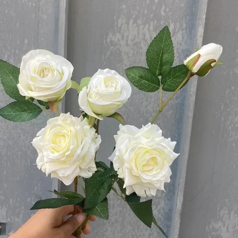5Pc Artificial 5head Rose Silk Flowers for Wedding Background Layout Fake Rose Flowers Home Party Decoration Flower Arrangement