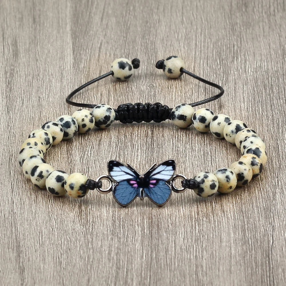 Hemasa Grey Butterfly Beaded with Tiger Eye Agates Lava Stone Woven Bracelets & Bangles for Women Handmade Healing Jewelry
