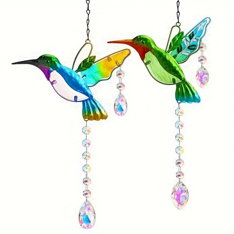 Tejesa 2 hummingbird sun catchers   /stained glass window hangings/rainbow maker crystal prism sun catchers for outdoor and indoor home
