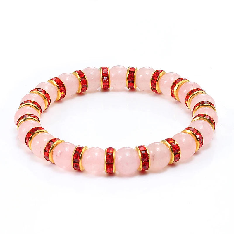 Hemasa Natural Stone Beads Stretchable Bracelet  / Pink Crystal Stone For Women