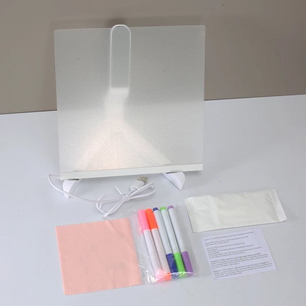 LED Note Board with Colors, Light-Up Acrylic Message Board, Acrylic Dry-Erase Board with Light, Light-Up Drawing Board for Home
