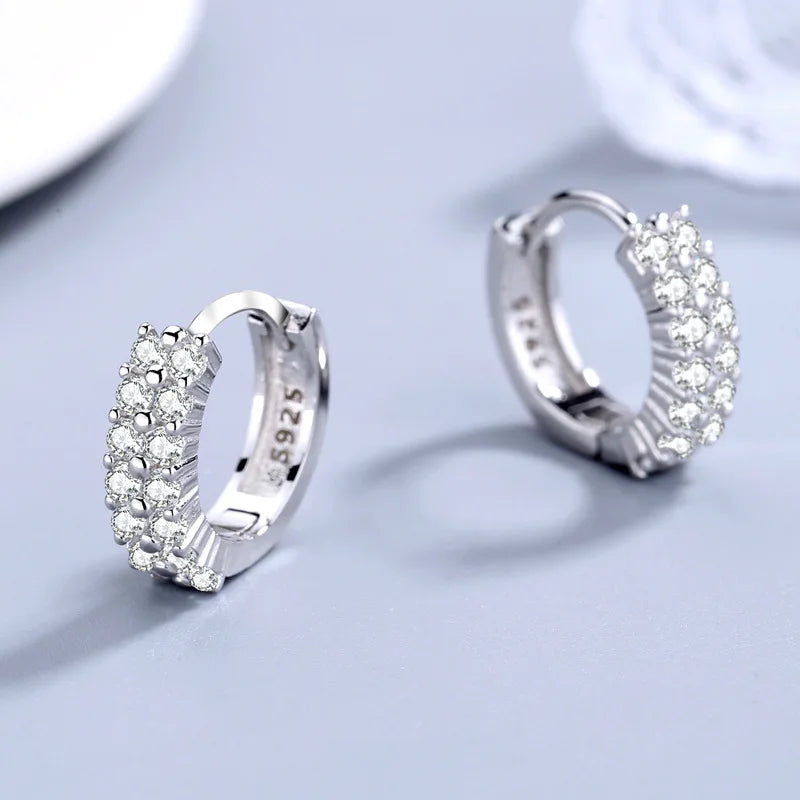 Hemasa 925 Sterling silver  Earrings Fashion High Quality Jewelry Double Row Crystal Zircon Round Ear rings