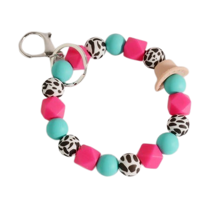 Heamsa  Bangle Mint White Cows Print Silicone Beads Cow Print MAMA Keychain Wristlet Fashion Bag Pendants Gifts for Women