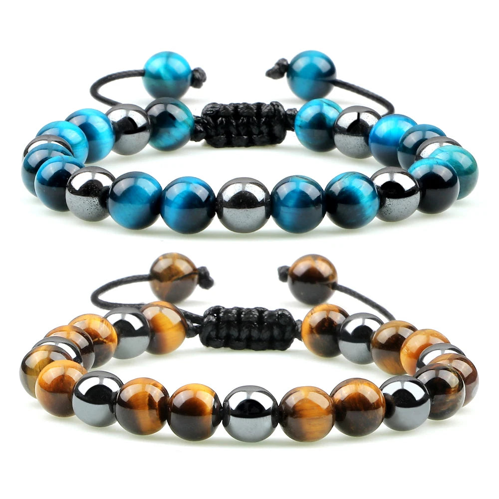 Beaded Men Bracelet Tiger Eye Stone No Magnetic Hematite Onyx Black Lava Beads Bracelets&Bangles Health Protection Soul Jewelry