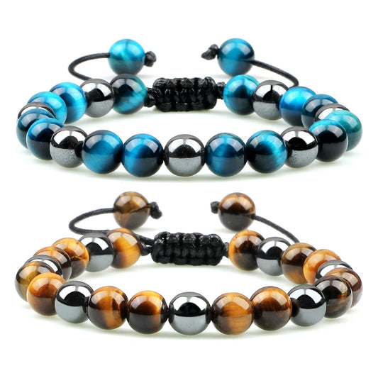 Beaded Men Bracelet Tiger Eye Stone No Magnetic Hematite Onyx Black Lava Beads Bracelets&Bangles Health Protection Soul Jewelry