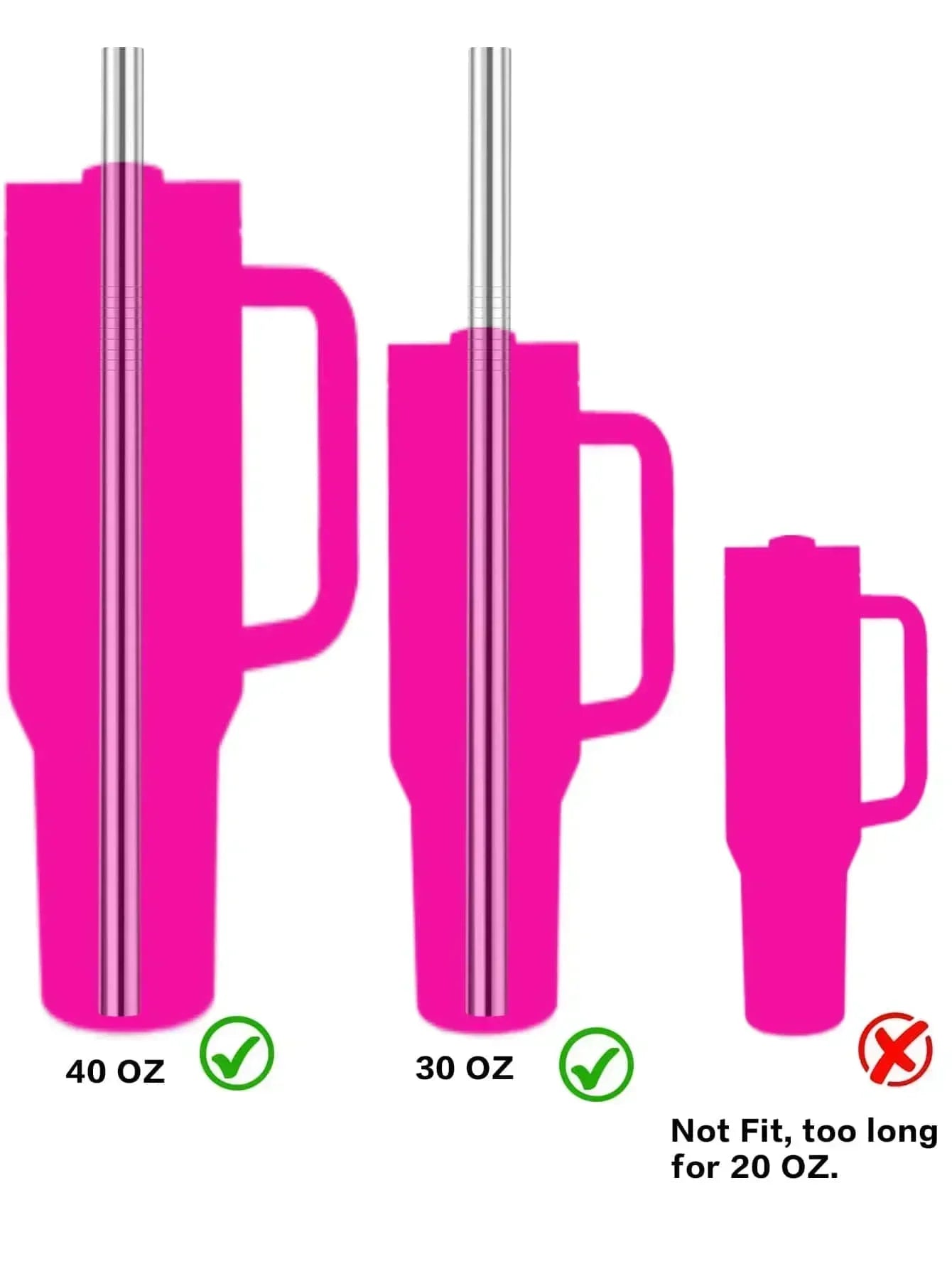 Heamsa 8PCS 304 Stainless Steel Replacement Straws Cleaning Brush