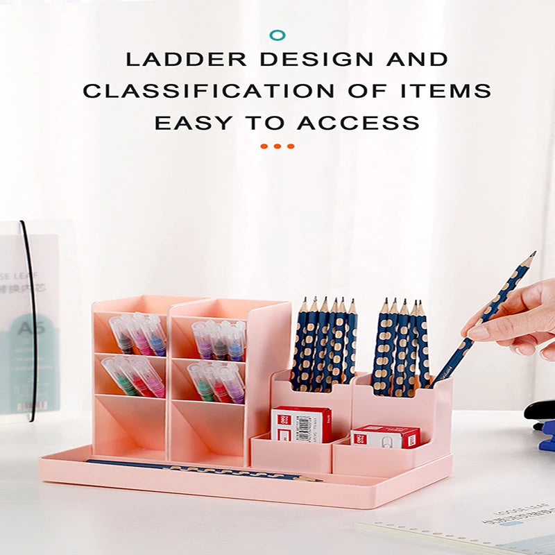 Bview Art 1PC Multi-functional Oblique Insert Pen Holder Student Desktop Combination Pen Bucket Storage Box for School Supplies