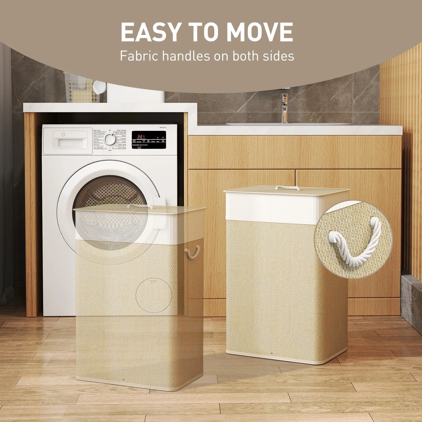 HOMCOM Laundry Hamper with Removable Washable Liner Bag, Nature Wood Finish