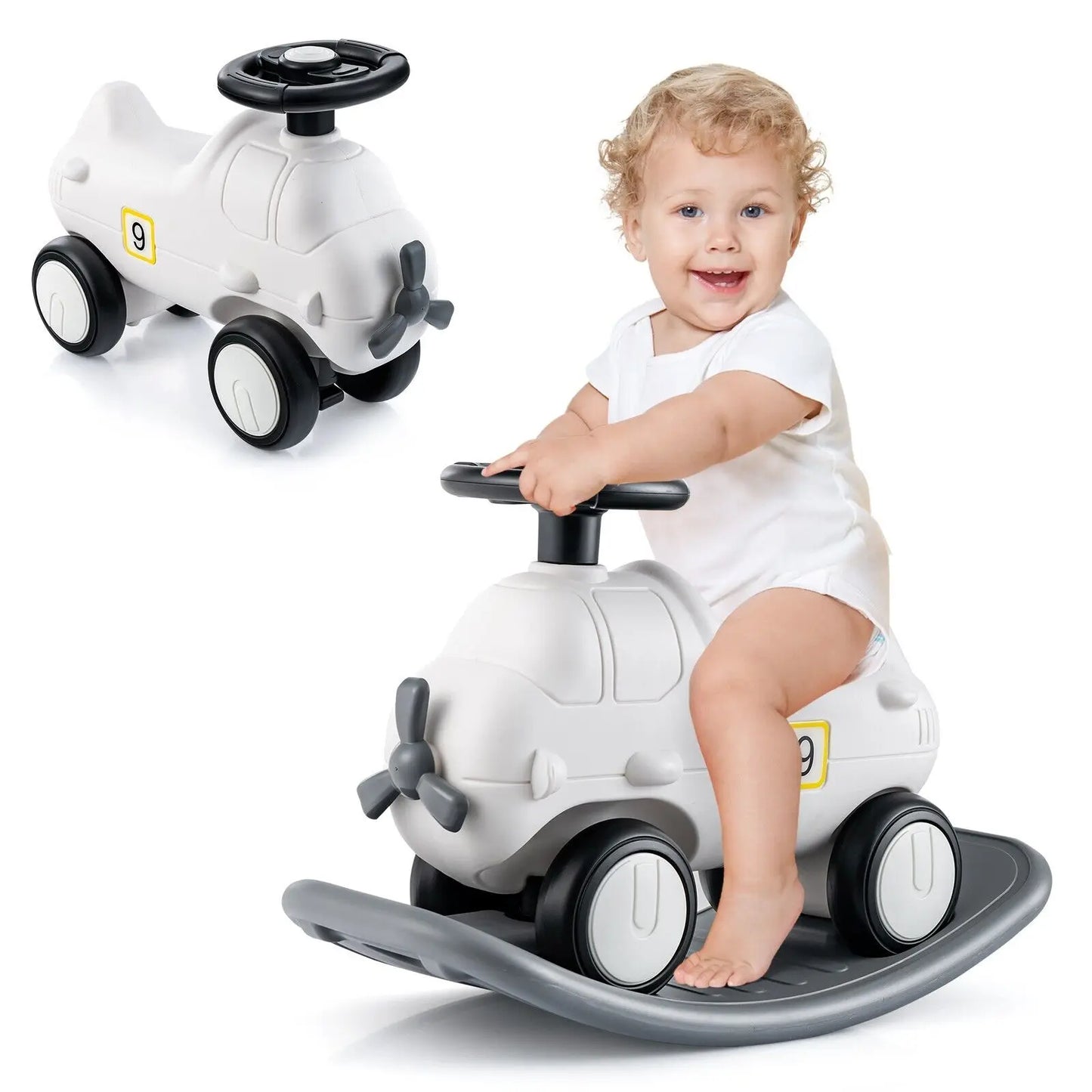 DORTALA 3-in-1 Toddler Rocking Horse Sliding Car Ride On Toy W/ Detachable Balance Board