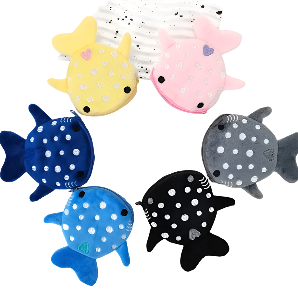 Hemasa Multicolor Cute Plush Fish Coin Wallet Women /Shark Money Card Key