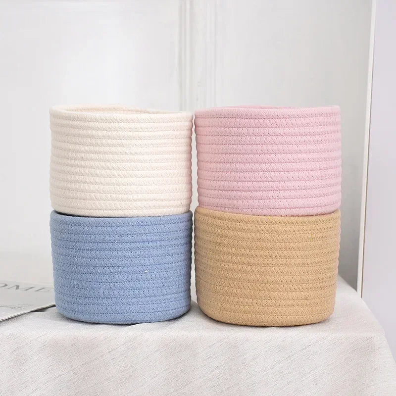 Handmade Woven Cotton Rope Woven Storage Box Basket Desktop Organizer Sundries Toys Comestics Keys Snacks  Sundries Organizer